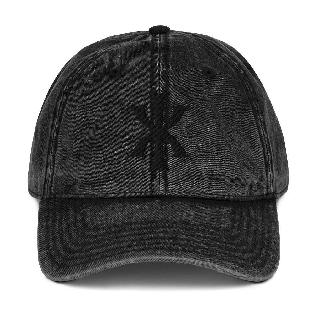 IX "Jesus Christ" Greek Christogram, Christian Vintage Twill Cap Hat 3D Puff Embroidery - Inken Image