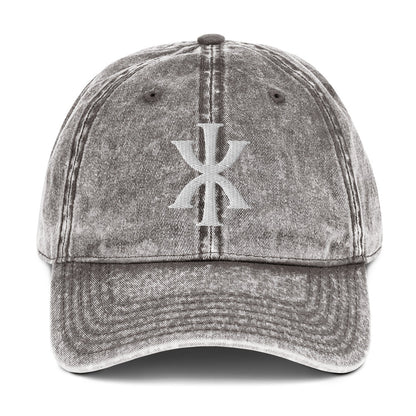 IX "Jesus Christ" Greek Christogram, Christian Vintage Twill Cap Hat 3D Puff Embroidery - Inken Image