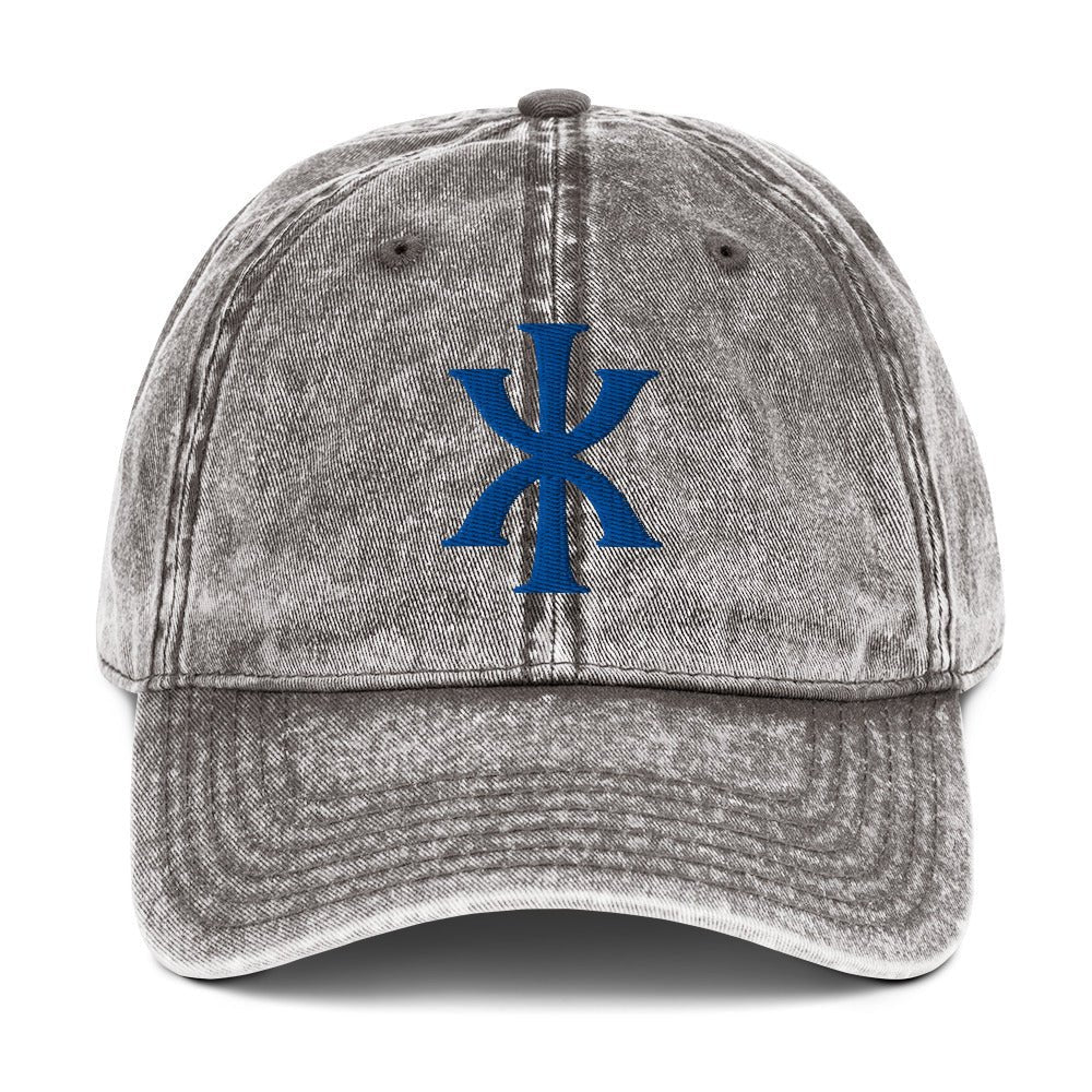 IX "Jesus Christ" Greek Christogram, Christian Vintage Twill Cap Hat 3D Puff Embroidery - Inken Image