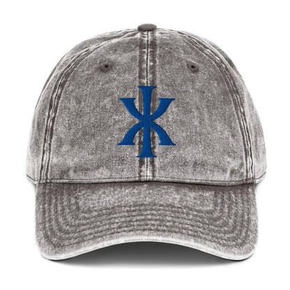 IX "Jesus Christ" Greek Christogram, Christian Vintage Twill Cap Hat 3D Puff Embroidery - Inken Image