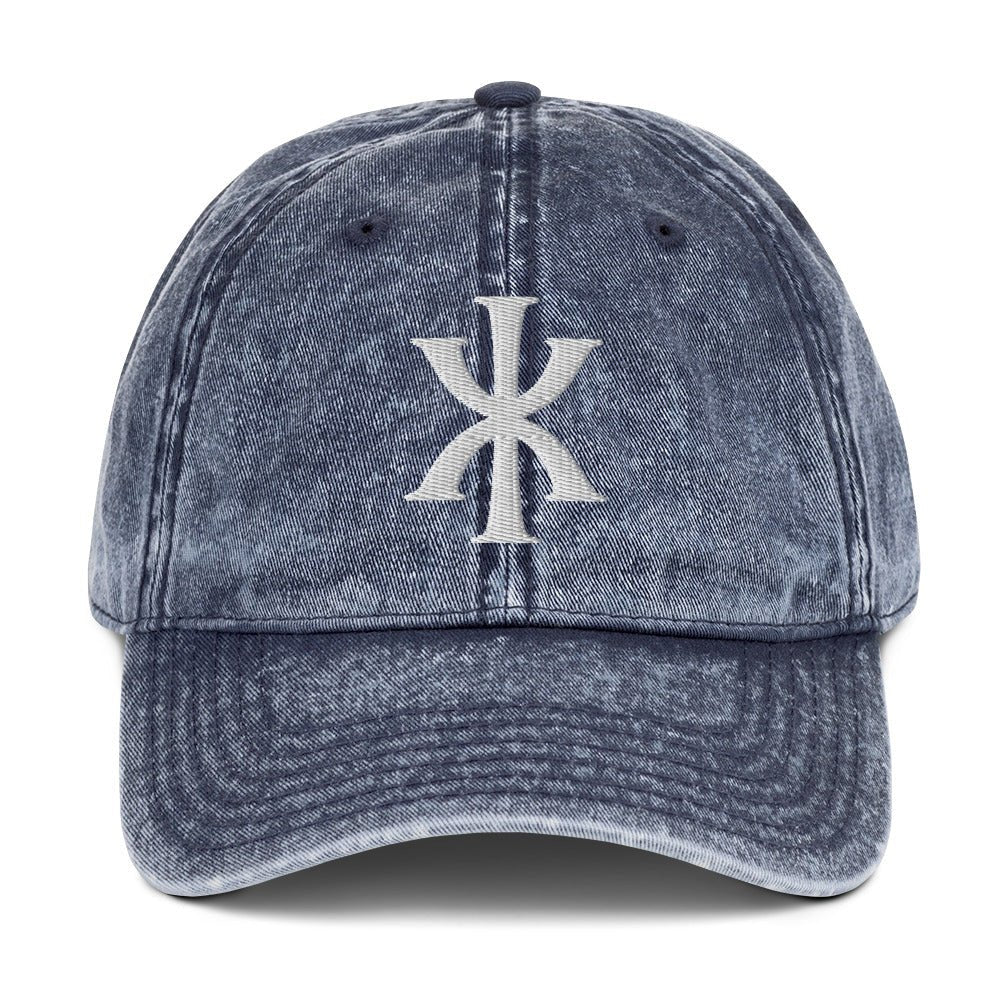 IX "Jesus Christ" Greek Christogram, Christian Vintage Twill Cap Hat 3D Puff Embroidery - Inken Image