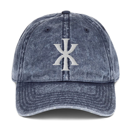 IX "Jesus Christ" Greek Christogram, Christian Vintage Twill Cap Hat 3D Puff Embroidery - Inken Image