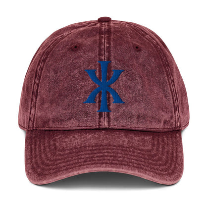 IX "Jesus Christ" Greek Christogram, Christian Vintage Twill Cap Hat 3D Puff Embroidery - Inken Image