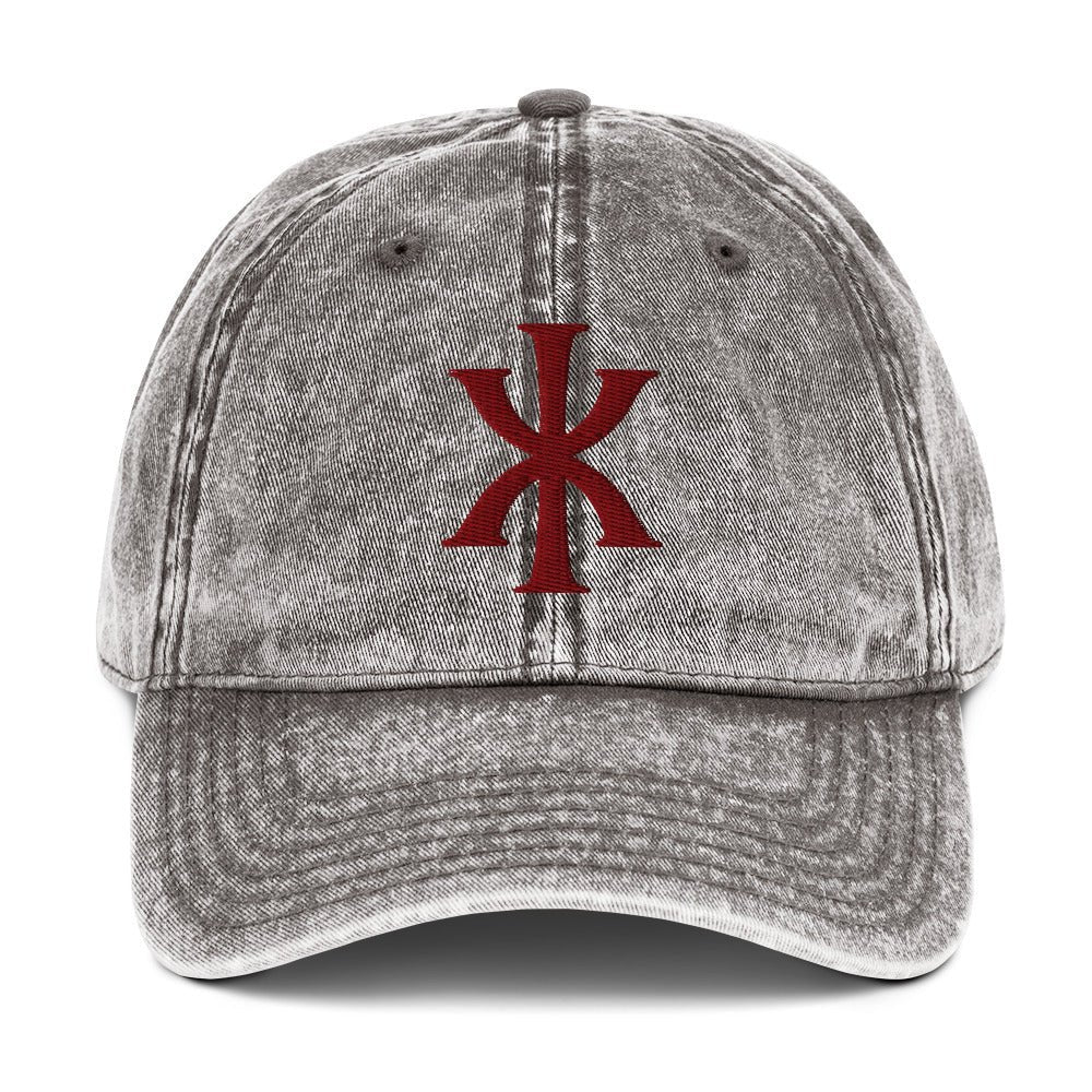IX "Jesus Christ" Greek Christogram, Christian Vintage Twill Cap Hat 3D Puff Embroidery - Inken Image