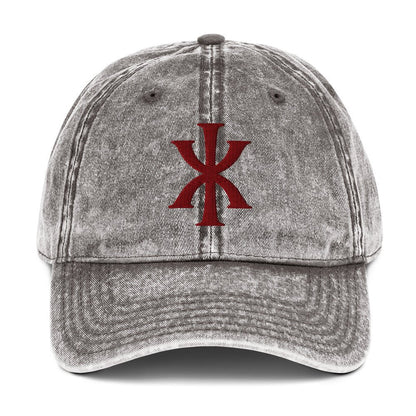 IX "Jesus Christ" Greek Christogram, Christian Vintage Twill Cap Hat 3D Puff Embroidery - Inken Image