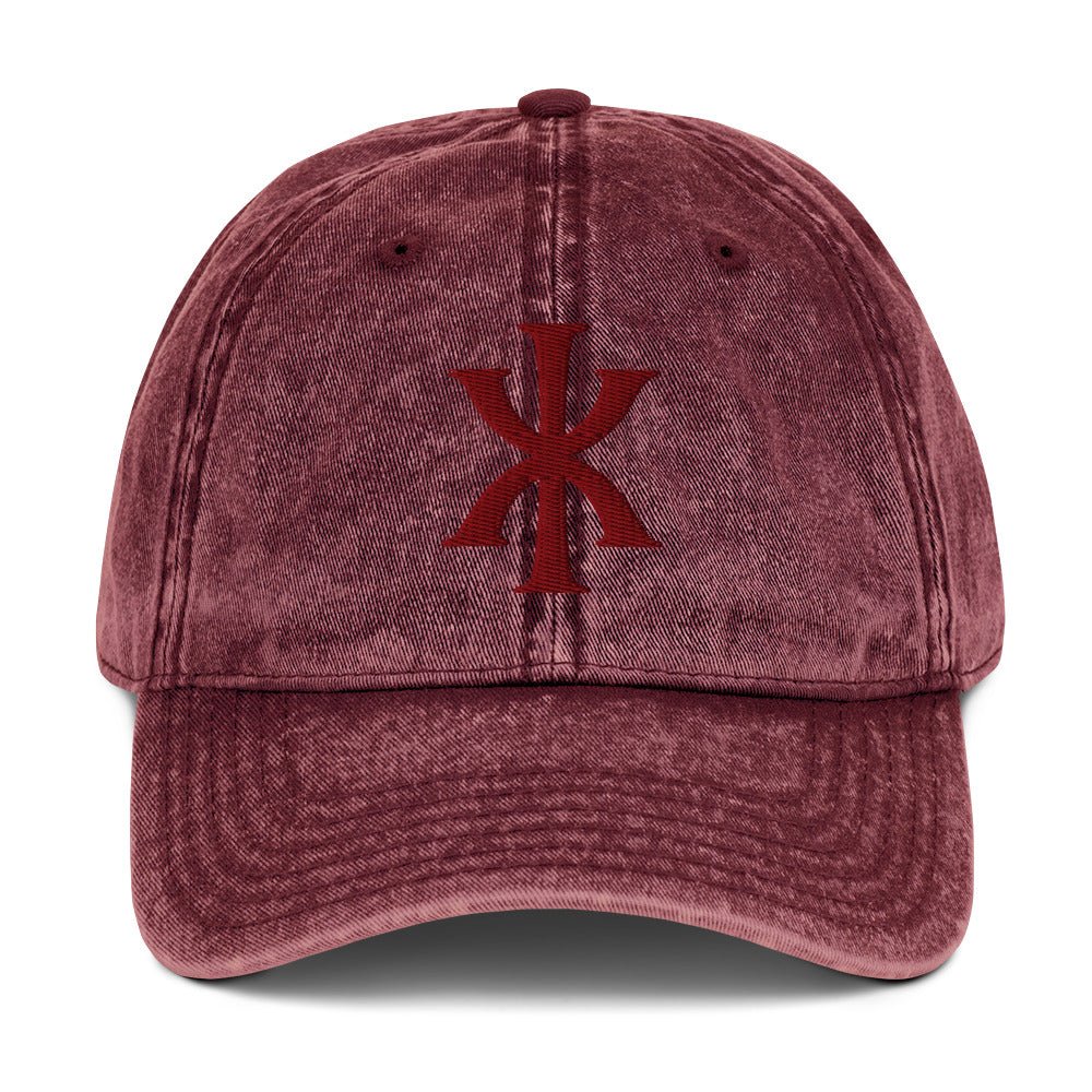 IX "Jesus Christ" Greek Christogram, Christian Vintage Twill Cap Hat 3D Puff Embroidery - Inken Image