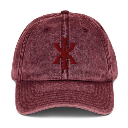 IX "Jesus Christ" Greek Christogram, Christian Vintage Twill Cap Hat 3D Puff Embroidery - Inken Image