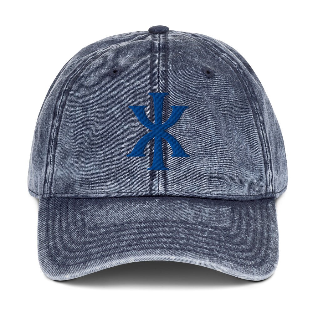 IX "Jesus Christ" Greek Christogram, Christian Vintage Twill Cap Hat 3D Puff Embroidery - Inken Image