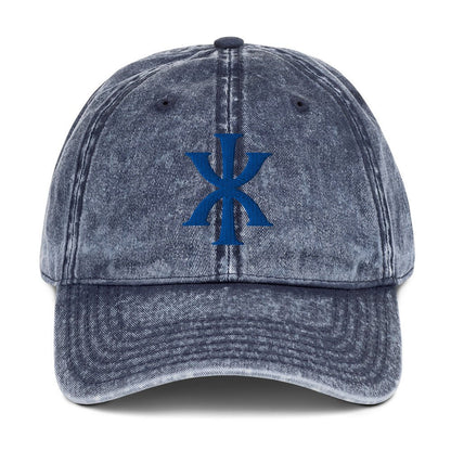 IX "Jesus Christ" Greek Christogram, Christian Vintage Twill Cap Hat 3D Puff Embroidery - Inken Image