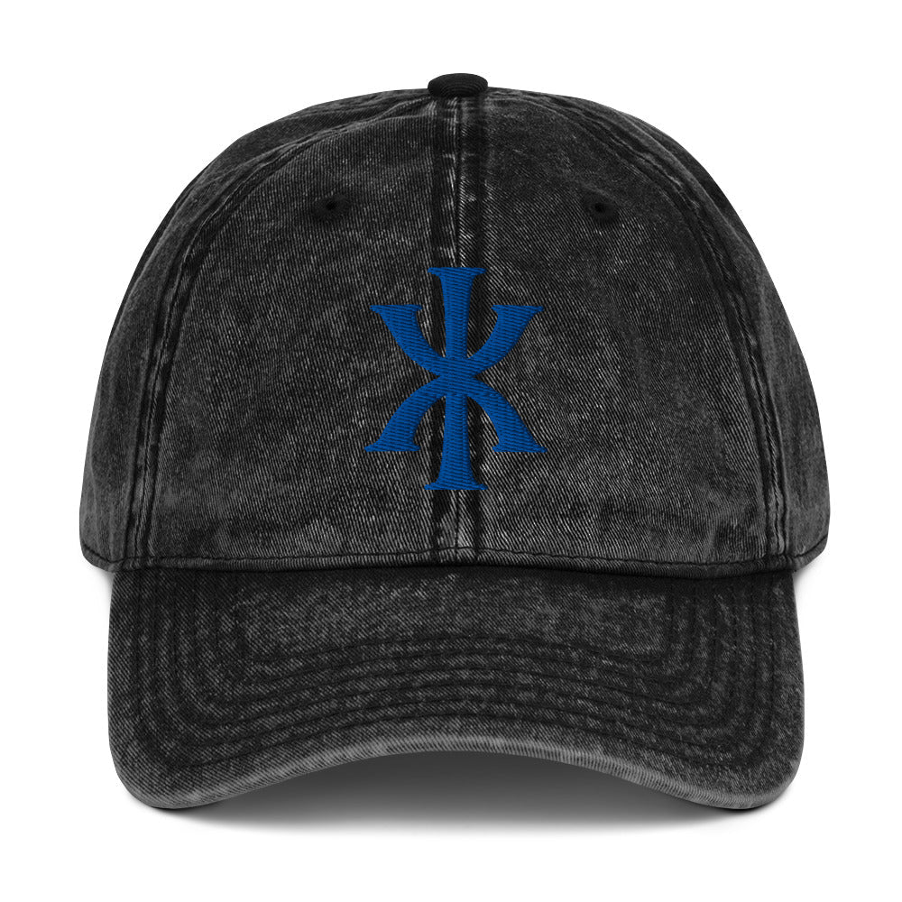 IX "Jesus Christ" Greek Christogram, Christian Vintage Twill Cap Hat 3D Puff Embroidery - Inken Image