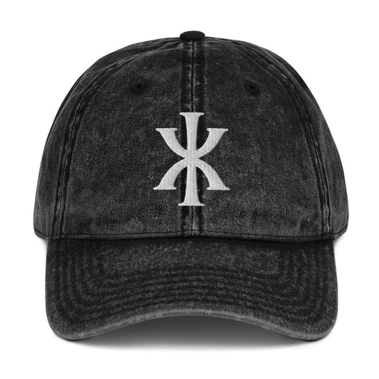 IX "Jesus Christ" Greek Christogram, Christian Vintage Twill Cap Hat 3D Puff Embroidery - Inken Image