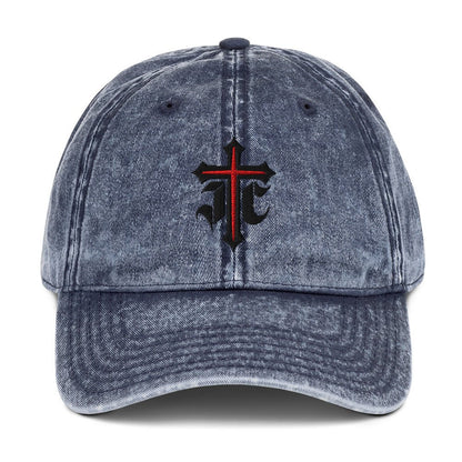 JC Gothic Cross, Flat Embroidered Christian Vintage Cotton Twill Cap - Inken Image
