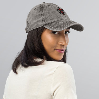 JC Gothic Cross, Flat Embroidered Christian Vintage Cotton Twill Cap - Inken Image