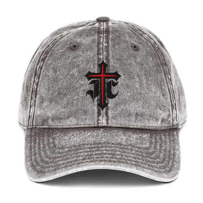 JC Gothic Cross, Flat Embroidered Christian Vintage Cotton Twill Cap - Inken Image