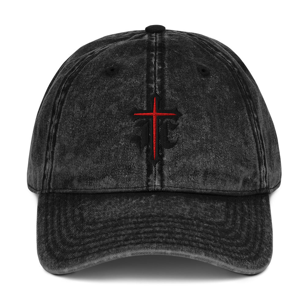 JC Gothic Cross, Flat Embroidered Christian Vintage Cotton Twill Cap - Inken Image