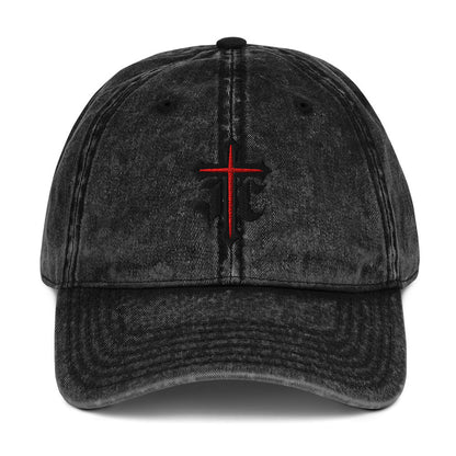 JC Gothic Cross, Flat Embroidered Christian Vintage Cotton Twill Cap - Inken Image