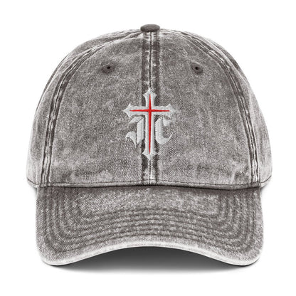 JC Gothic Cross, Flat Embroidered Christian Vintage Cotton Twill Cap - Inken Image