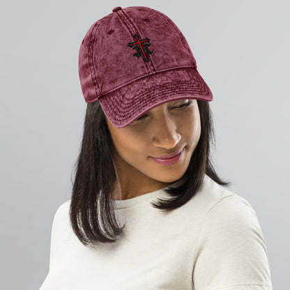 JC Gothic Cross, Flat Embroidered Christian Vintage Cotton Twill Cap - Inken Image