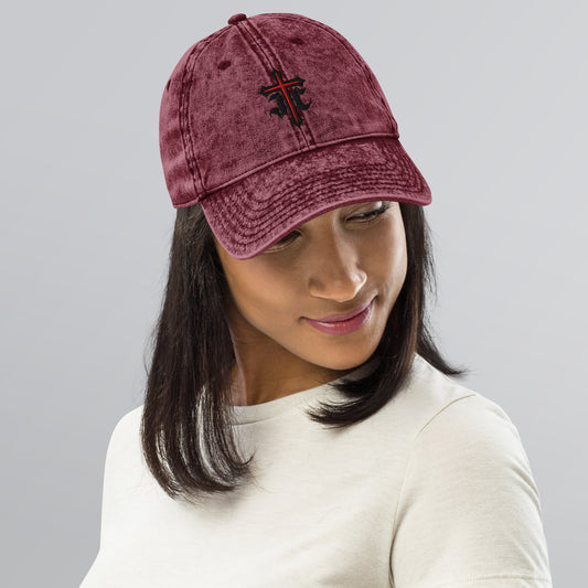 JC Gothic Cross, Flat Embroidered Christian Vintage Cotton Twill Cap - Inken Image
