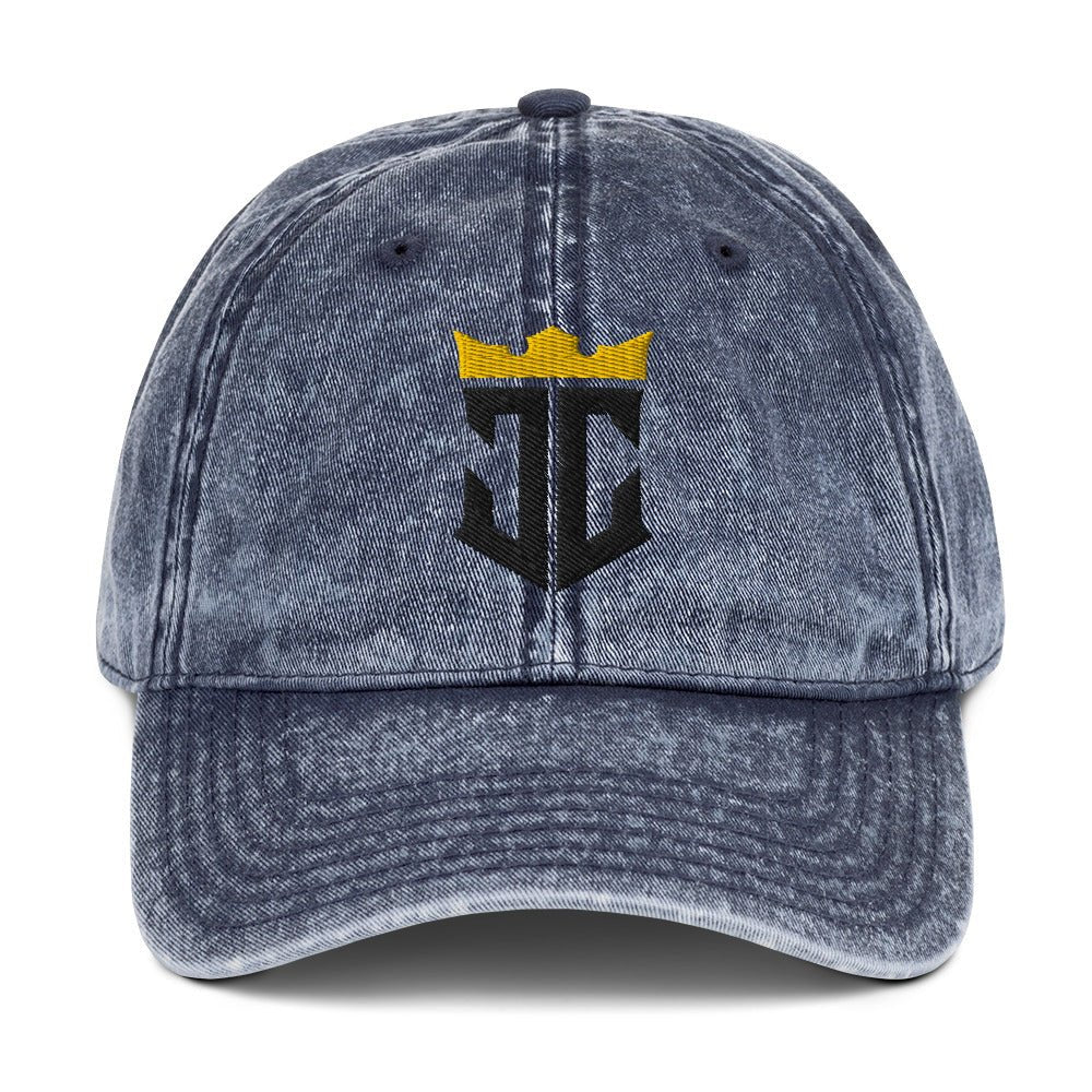 JC Monogram Jesus Christ Is King 3D Puff Embroidery Vintage Cotton Twill Cap - Inken Image