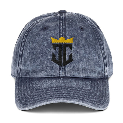 JC Monogram Jesus Christ Is King 3D Puff Embroidery Vintage Cotton Twill Cap - Inken Image