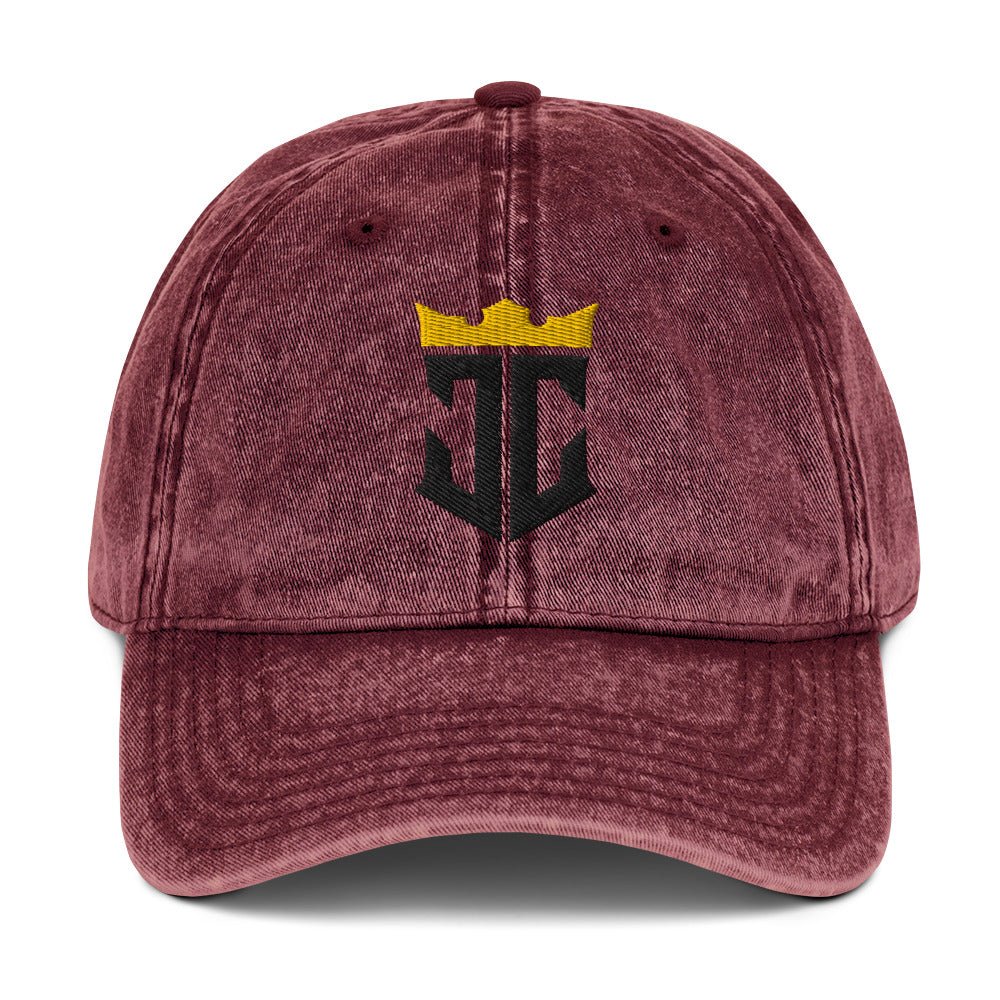 JC Monogram Jesus Christ Is King 3D Puff Embroidery Vintage Cotton Twill Cap - Inken Image