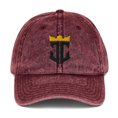 JC Monogram Jesus Christ Is King 3D Puff Embroidery Vintage Cotton Twill Cap - Inken Image