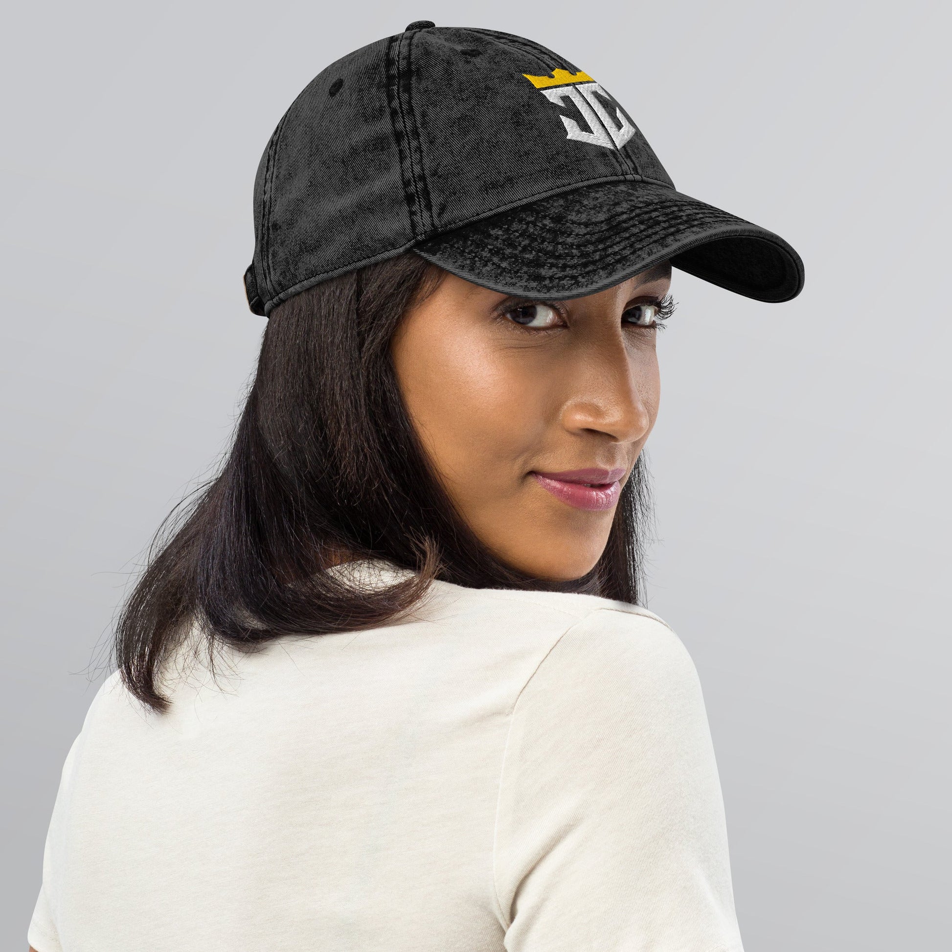JC Monogram Jesus Christ Is King 3D Puff Embroidery Vintage Cotton Twill Cap - Inken Image