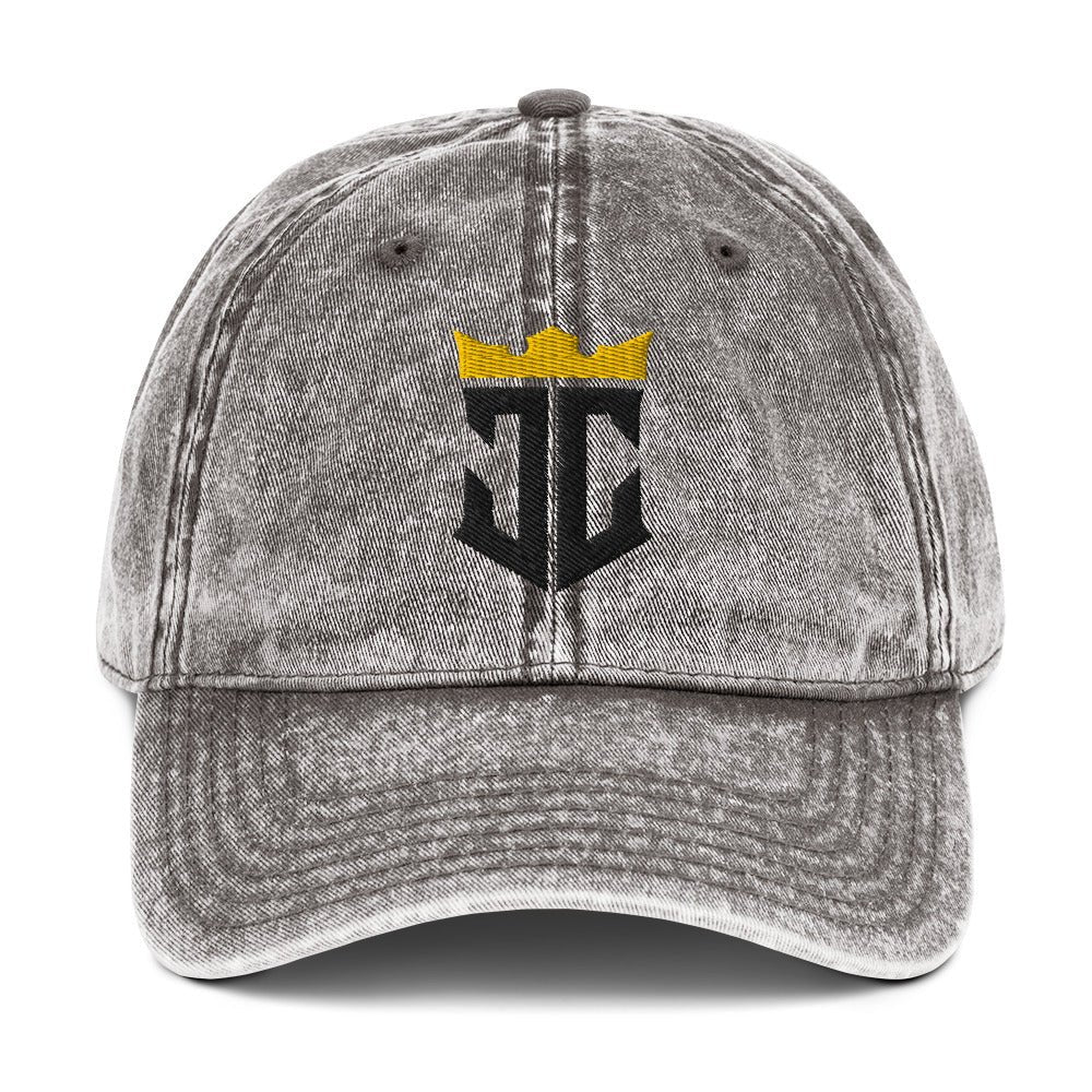 JC Monogram Jesus Christ Is King 3D Puff Embroidery Vintage Cotton Twill Cap - Inken Image