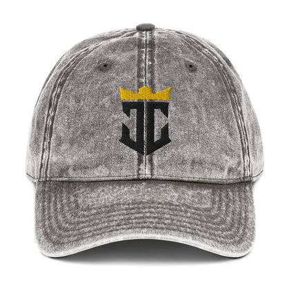 JC Monogram Jesus Christ Is King 3D Puff Embroidery Vintage Cotton Twill Cap - Inken Image