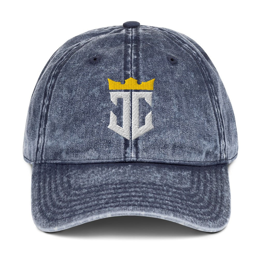 JC Monogram Jesus Christ Is King 3D Puff Embroidery Vintage Cotton Twill Cap - Inken Image