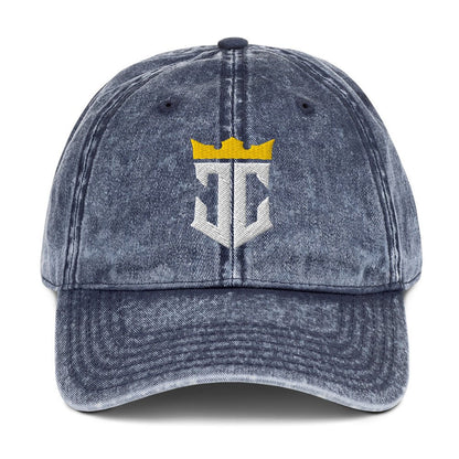 JC Monogram Jesus Christ Is King 3D Puff Embroidery Vintage Cotton Twill Cap - Inken Image