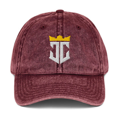 JC Monogram Jesus Christ Is King 3D Puff Embroidery Vintage Cotton Twill Cap - Inken Image
