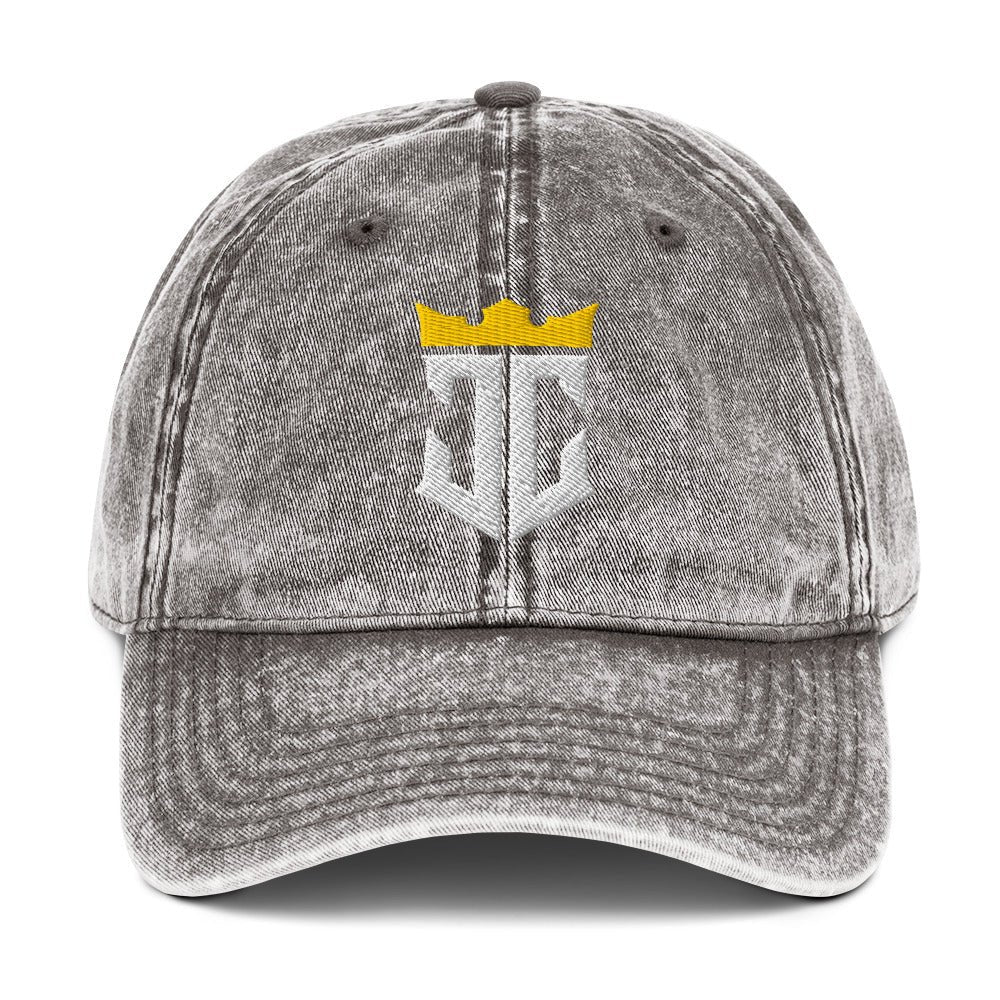 JC Monogram Jesus Christ Is King 3D Puff Embroidery Vintage Cotton Twill Cap - Inken Image