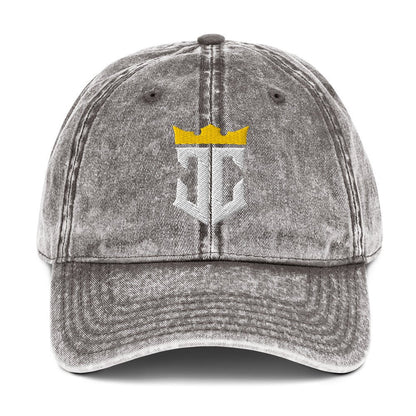 JC Monogram Jesus Christ Is King 3D Puff Embroidery Vintage Cotton Twill Cap - Inken Image