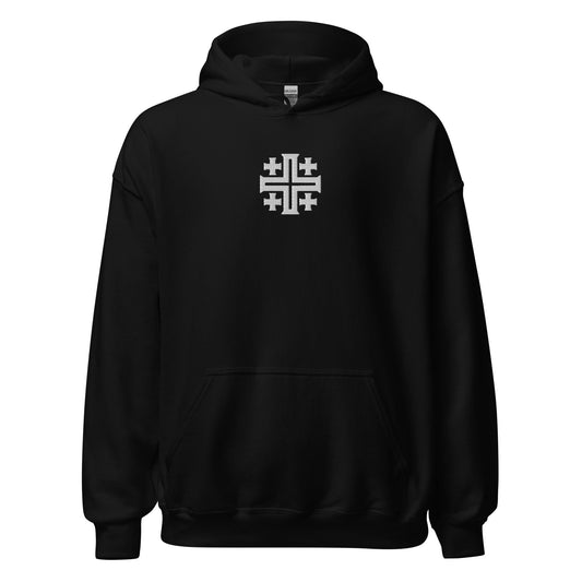 Jerusalem Cross Minimalist Embroidered Hoodie - Inken Image