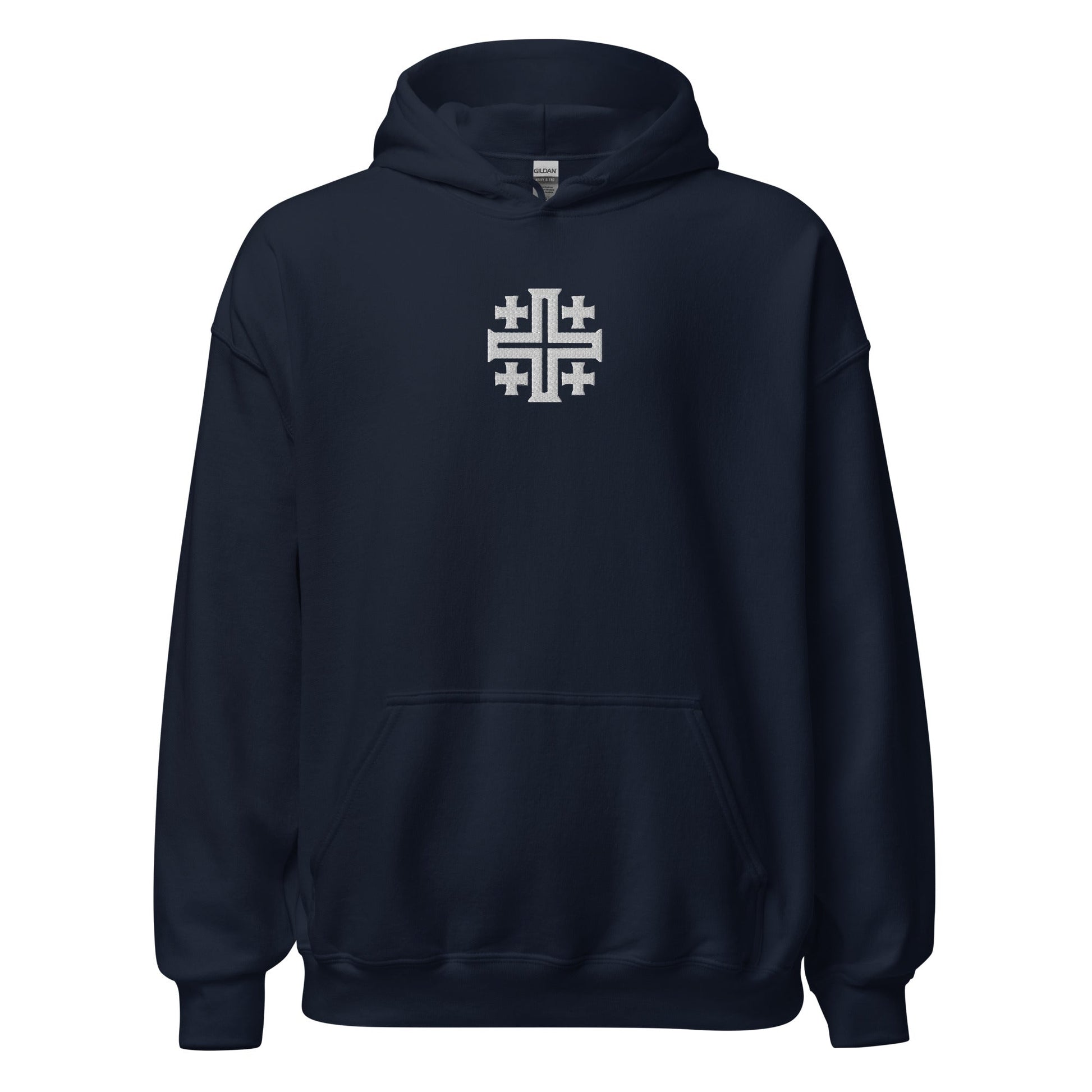 Jerusalem Cross Minimalist Embroidered Hoodie - Inken Image