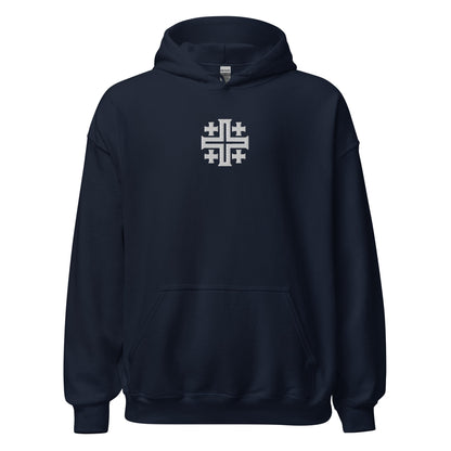 Jerusalem Cross Minimalist Embroidered Hoodie - Inken Image
