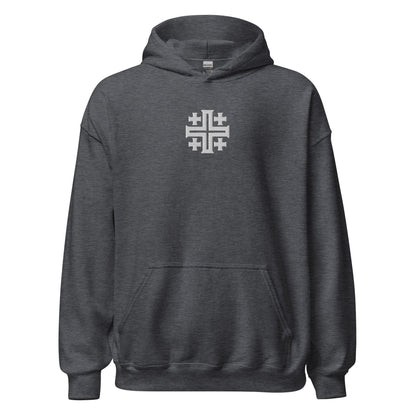 Jerusalem Cross Minimalist Embroidered Hoodie - Inken Image