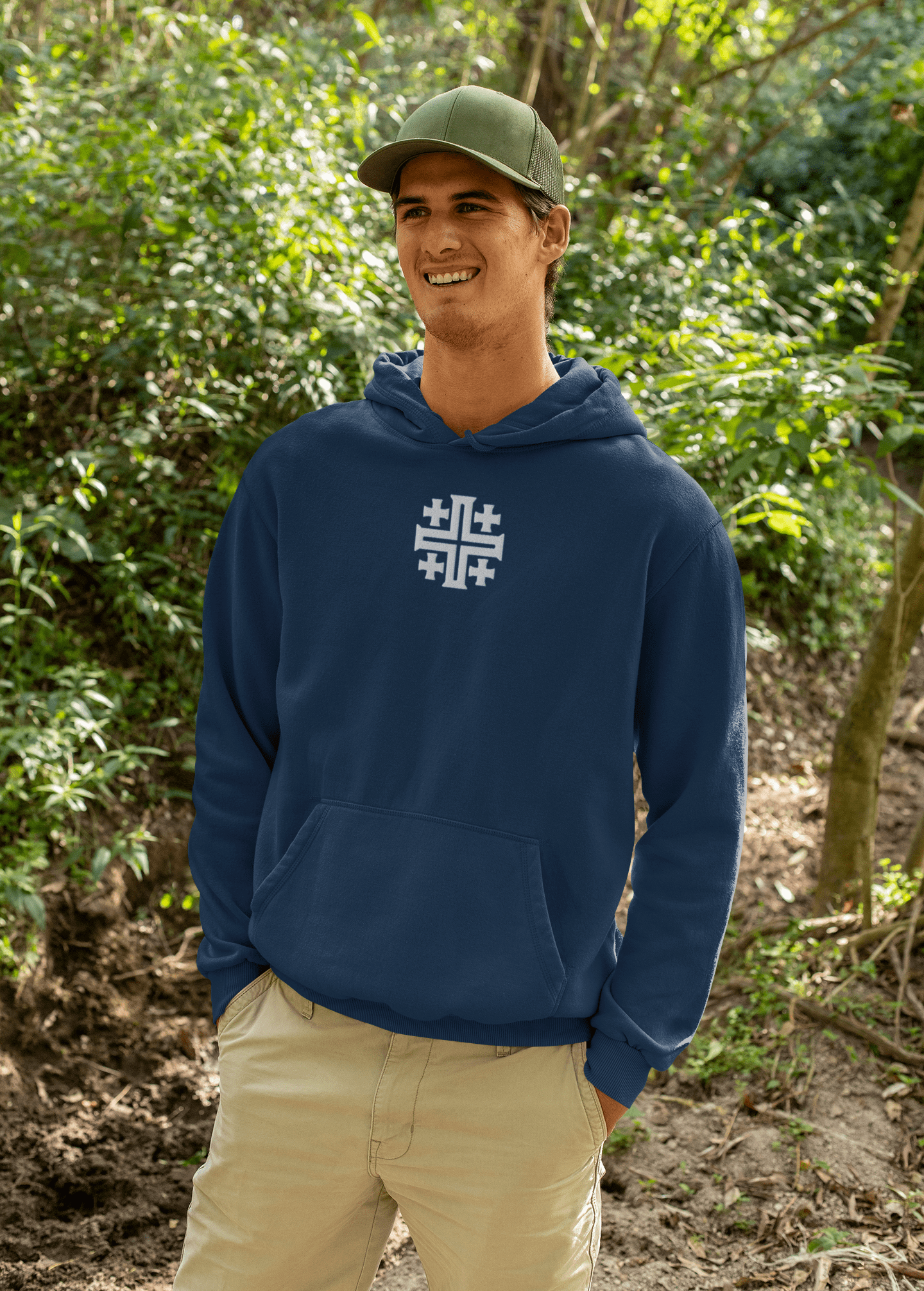 Jerusalem Cross Minimalist Embroidered Hoodie - Inken Image