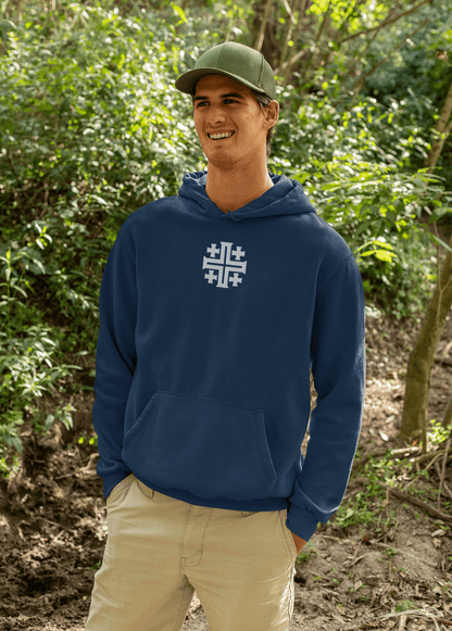 Jerusalem Cross Minimalist Embroidered Hoodie - Inken Image