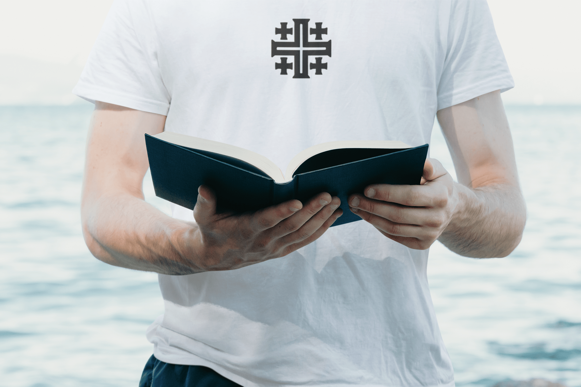 Jerusalem Cross Minimalist Embroidered T-Shirt - Inken Image