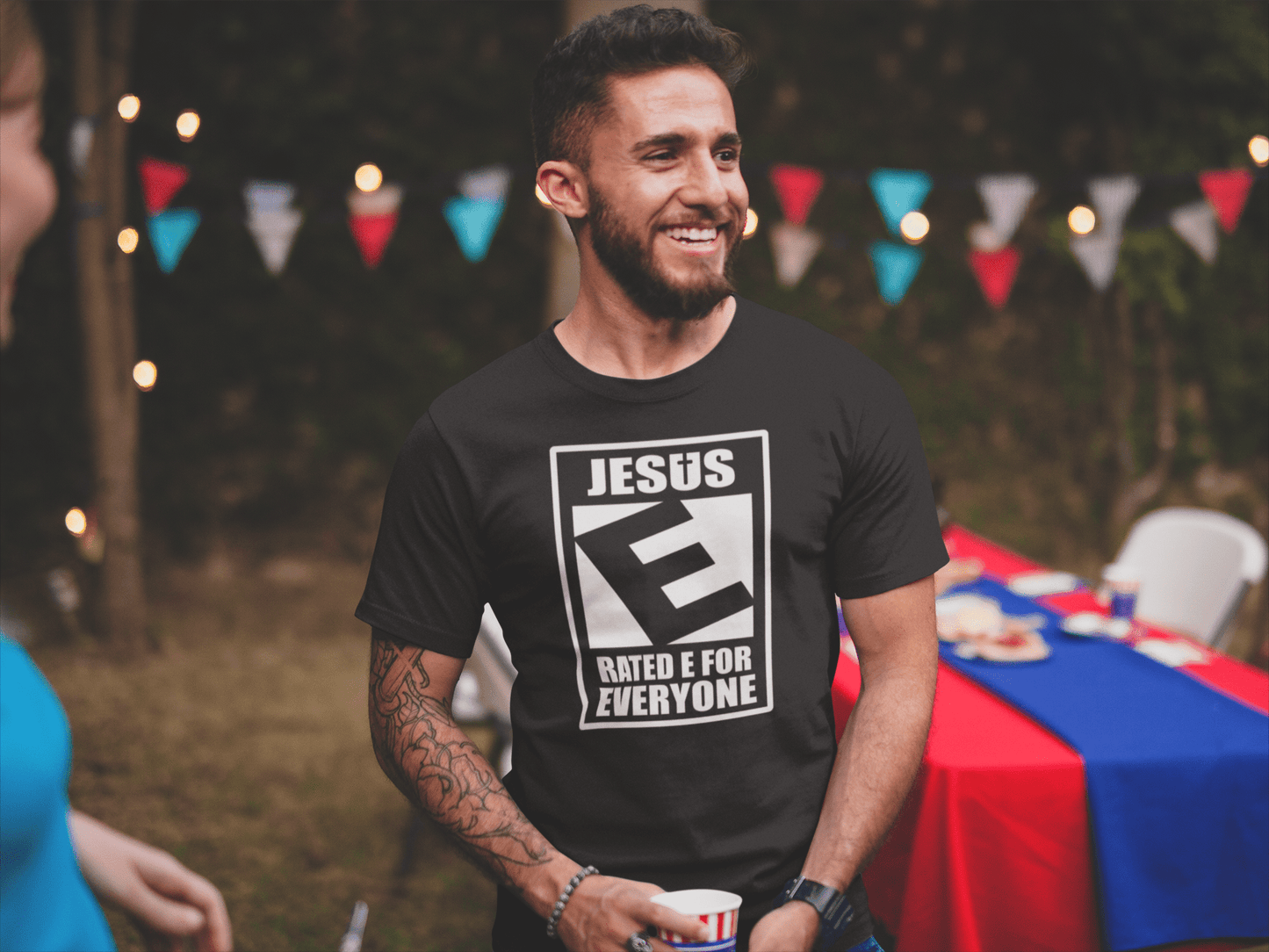 Jesus Rated E For Everyone Warning Label T-Shirt - Inken Image