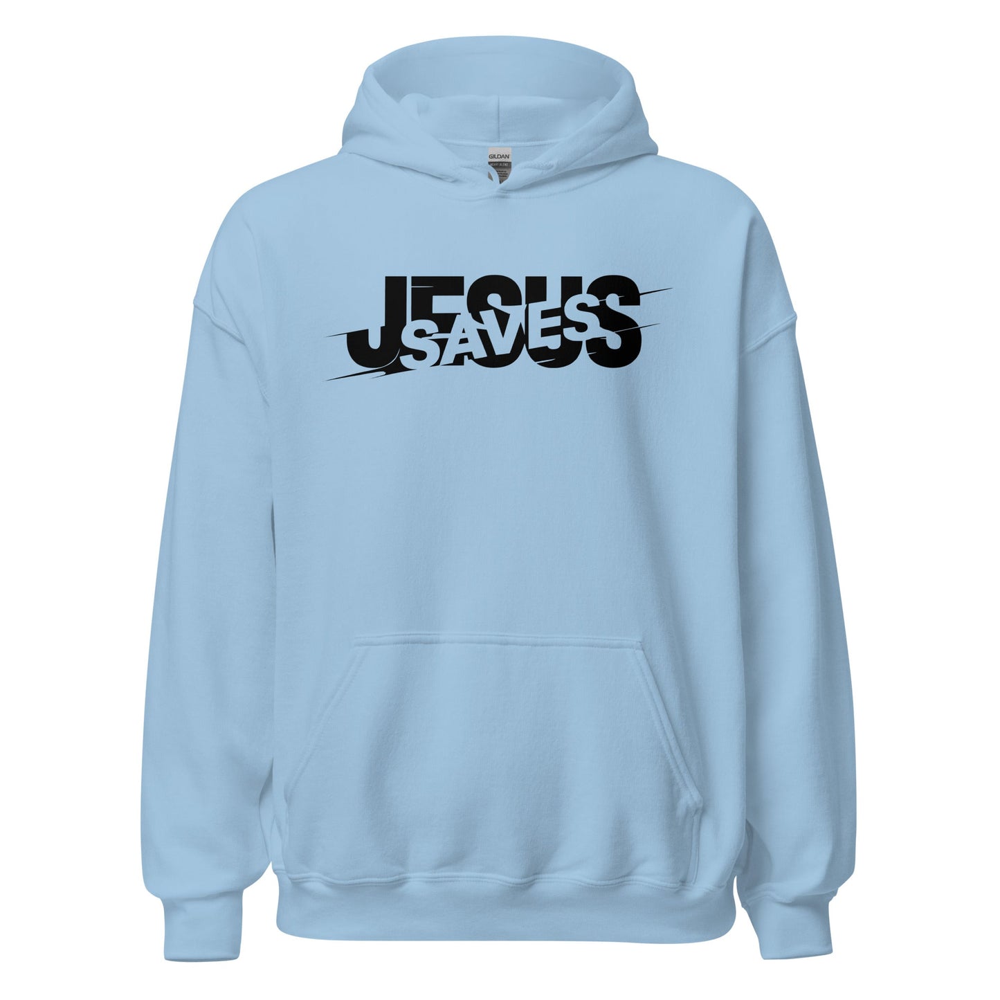 Jesus Saves Glitched Typography Flat Embroidered Hoodie - Inken Image