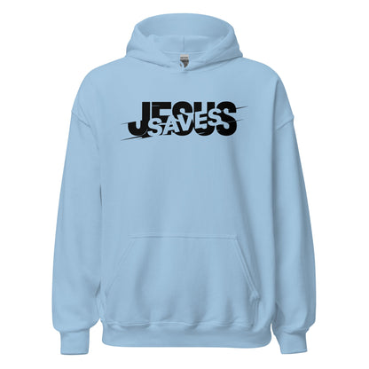 Jesus Saves Glitched Typography Flat Embroidered Hoodie - Inken Image