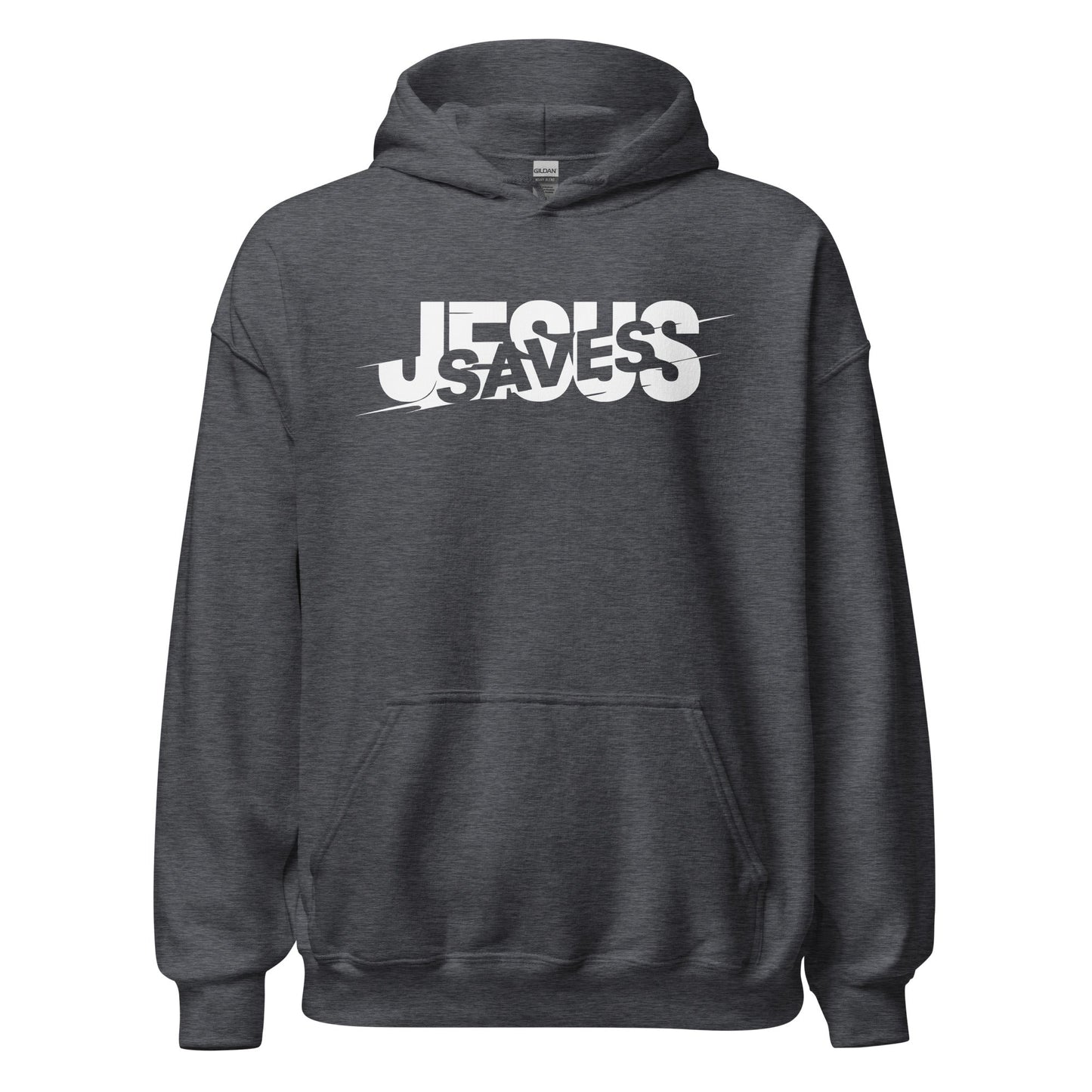 Jesus Saves Glitched Typography Flat Embroidered Hoodie - Inken Image