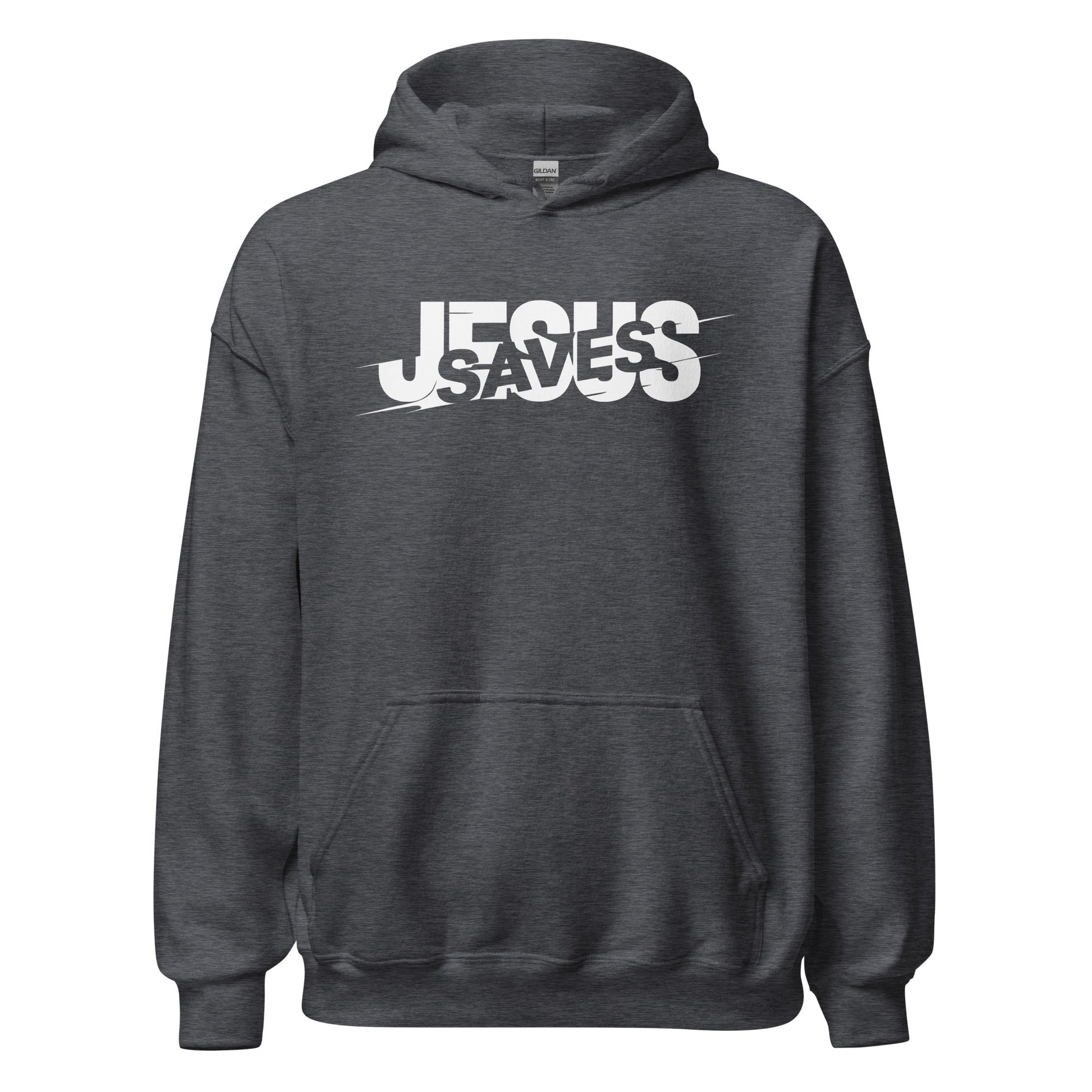 Jesus Saves Glitched Typography Flat Embroidered Hoodie - Inken Image