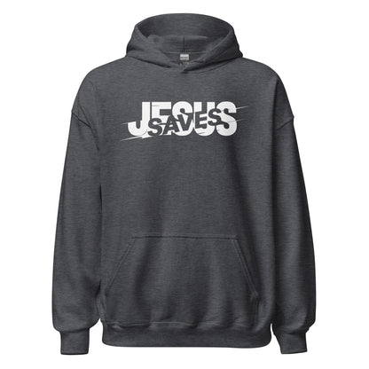 Jesus Saves Glitched Typography Flat Embroidered Hoodie - Inken Image