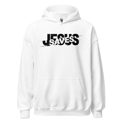 Jesus Saves Glitched Typography Flat Embroidered Hoodie - Inken Image