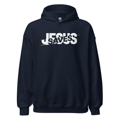 Jesus Saves Glitched Typography Flat Embroidered Hoodie - Inken Image